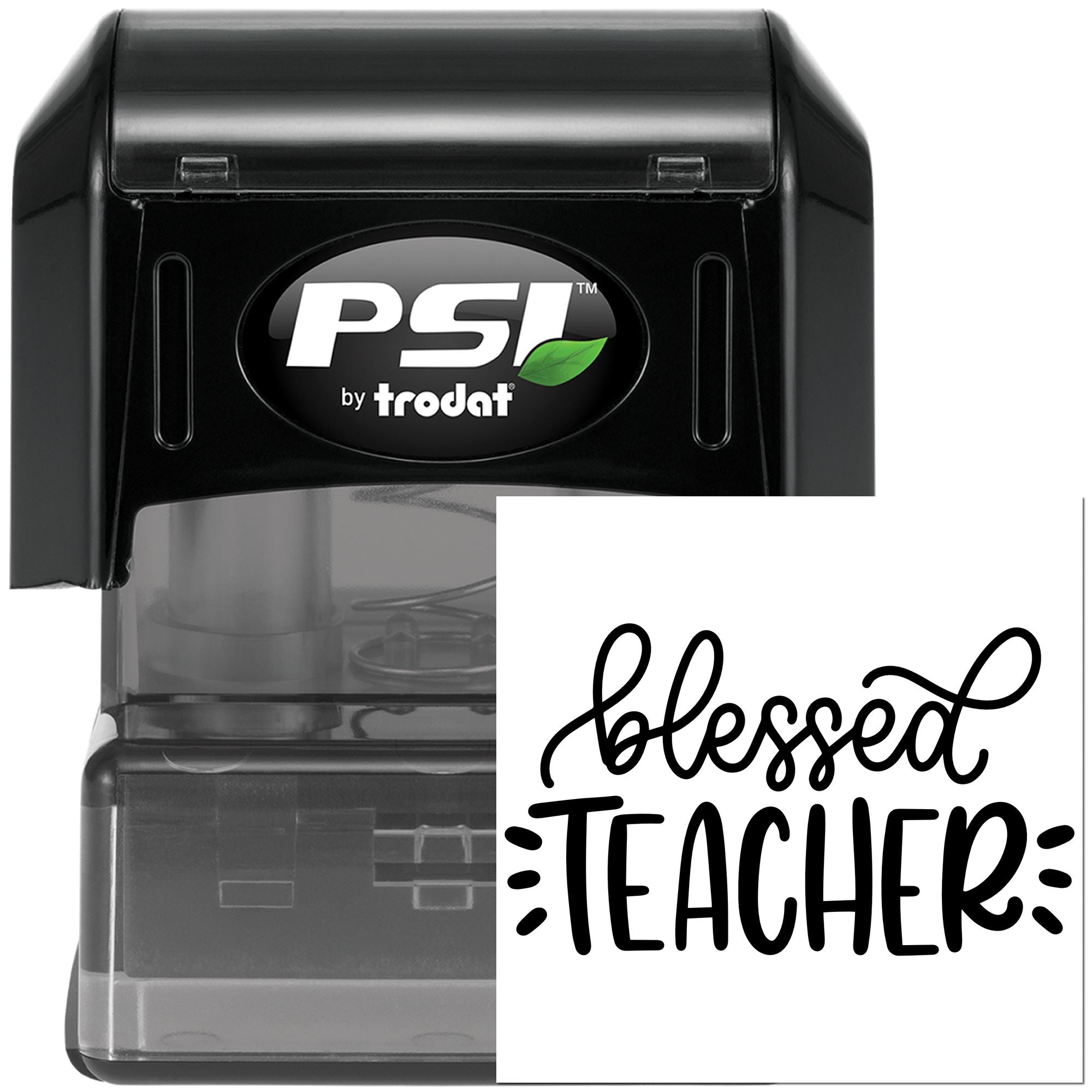 PSI by Trodat self-inking teacher rubber stamp with Blessed Teacher custom imprint for classroom use