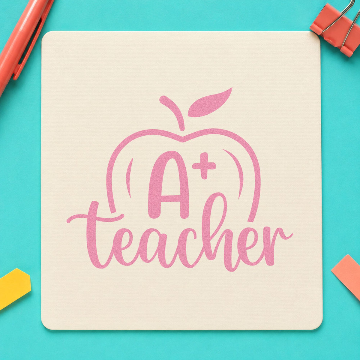 A Plus Teacher Apple Script Lettering Pre-Inked Stamp – Slim in use 10
