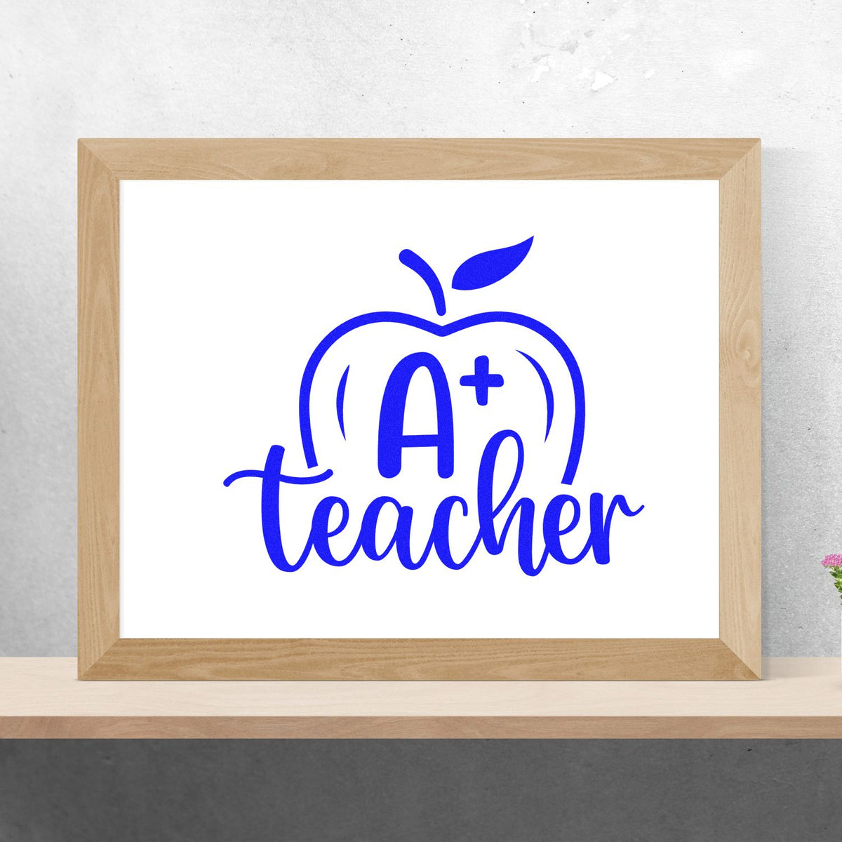A+ Teacher apple rubber stamp design for classroom rewards, teacher appreciation gifts, and school craft projects.