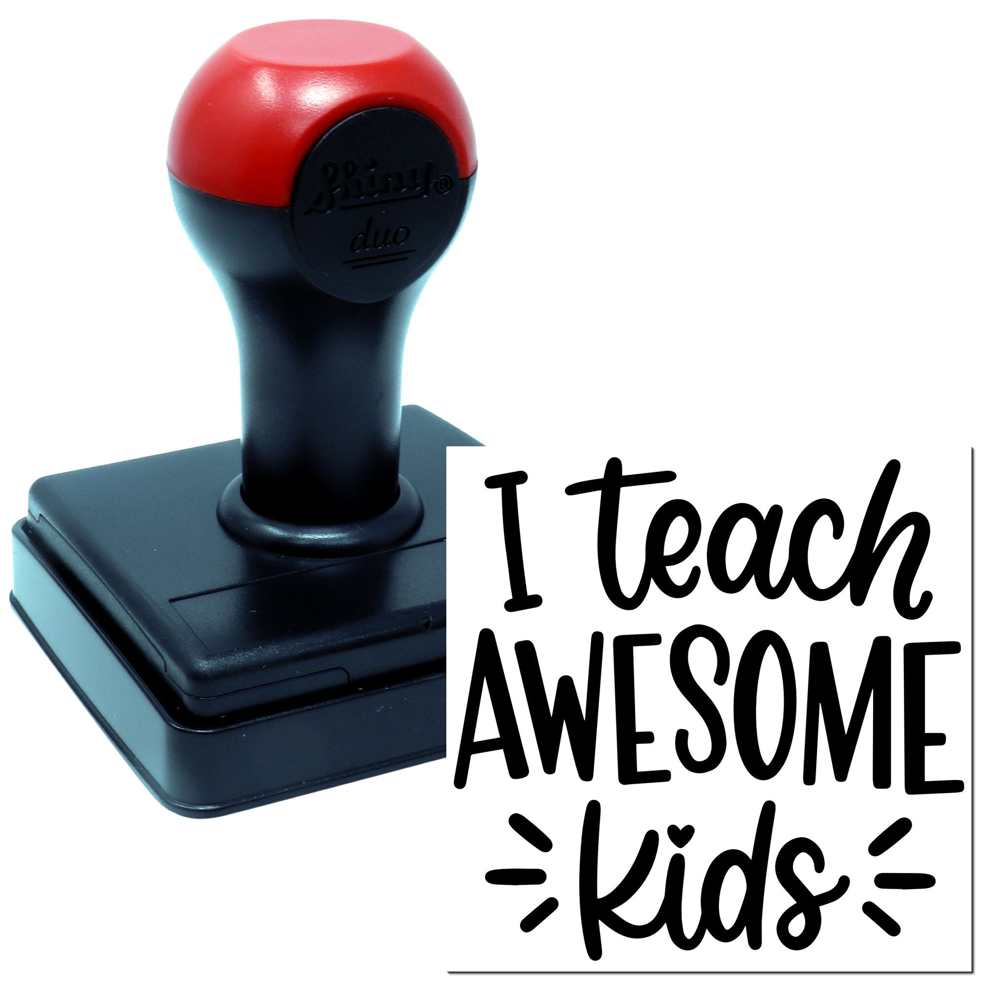 Self-inking rubber stamp with I Teach Awesome Kids message for teachers, classrooms, and student rewards.