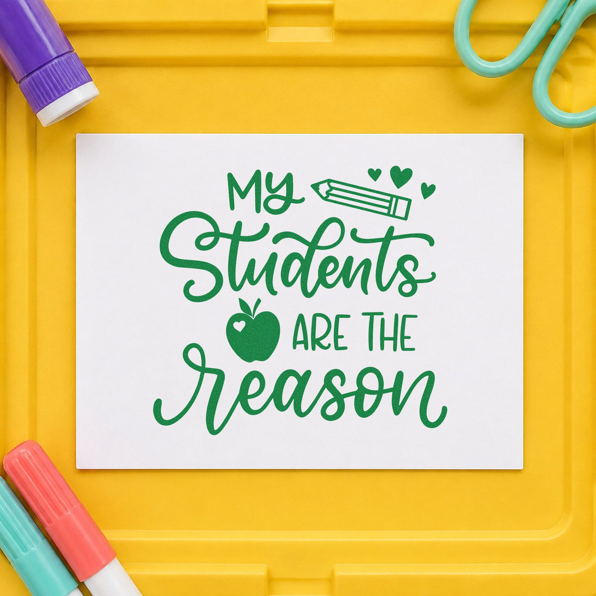 My Students Are The Reason Apple Rubber Stamp – Wood Handle in use 3