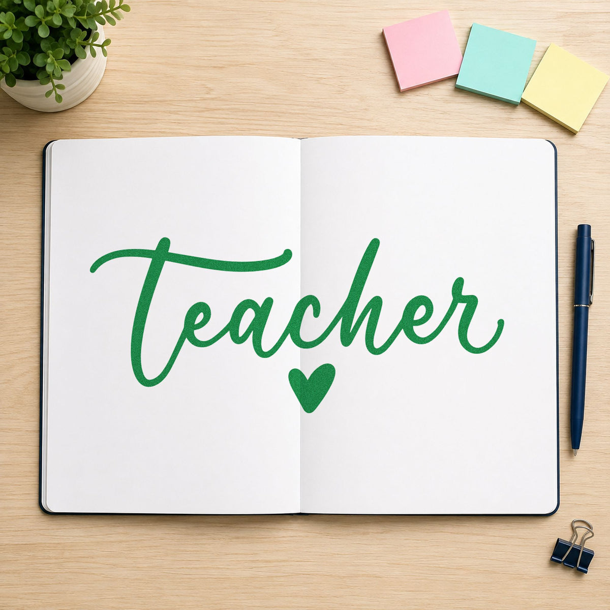 Teacher Script Heart Compact Pre-Inked Stamp – Slim in use 3