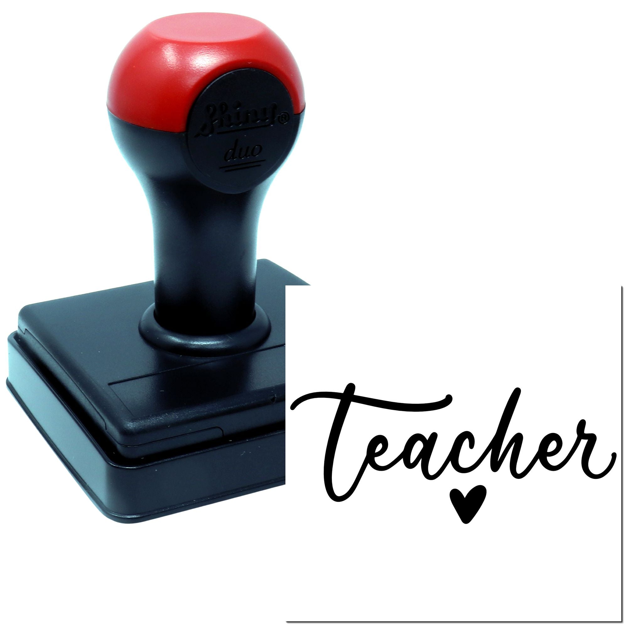 Self-inking teacher rubber stamp with heart design, ideal for classroom grading, rewards, and teacher crafts.
