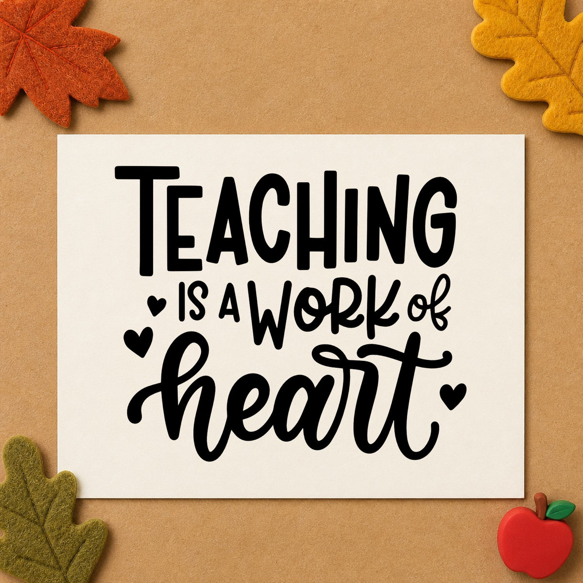Teaching Work of Heart rubber stamp printed in black ink, ready for surrounded hearts cards and similar paper crafts.