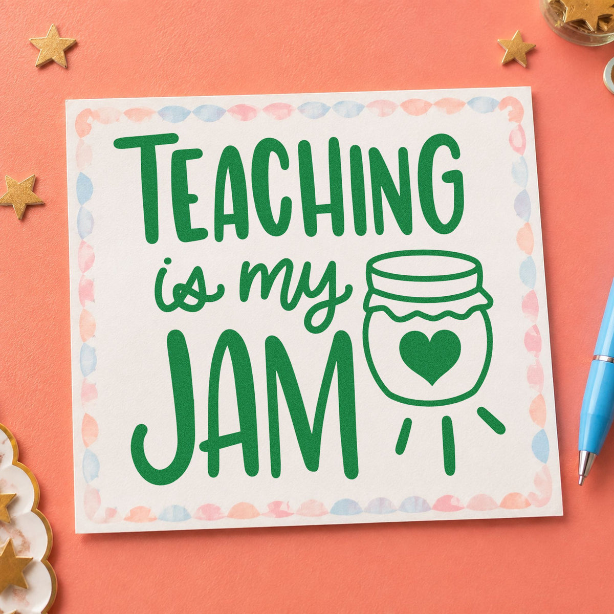 Teaching Is My Jam Jar Illustration PSI Pre-Inked Stamp in use 3