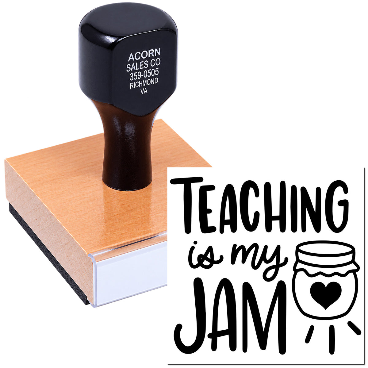 Teaching Is My Jam custom rubber stamp for teachers, classroom crafts, grading, and notes.