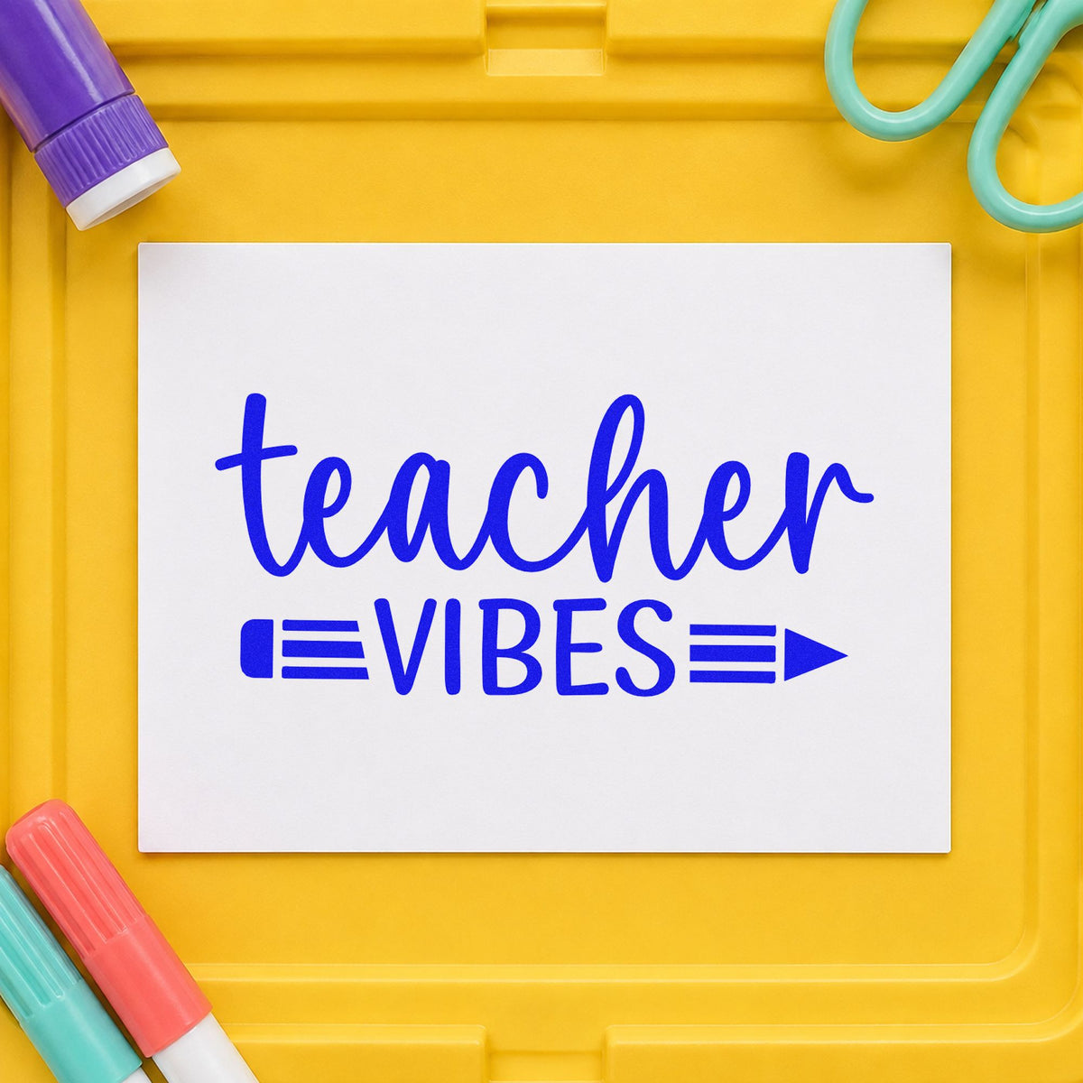 Teacher Vibes Pencil Rubber Stamp – Wood Handle in use 5