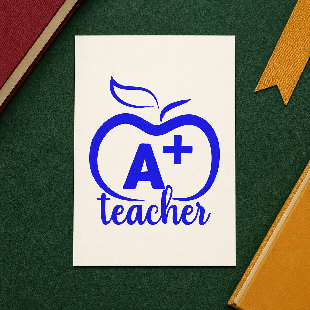 A Plus Teacher Outline Apple Wood Handle Stamp in use 6