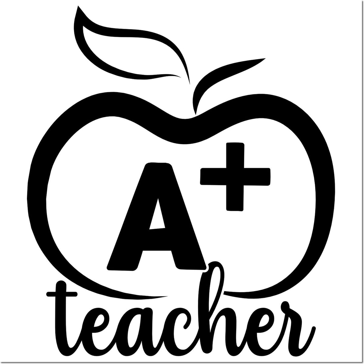 A+ teacher apple rubber stamp design for grading papers, classroom rewards, and teacher appreciation.