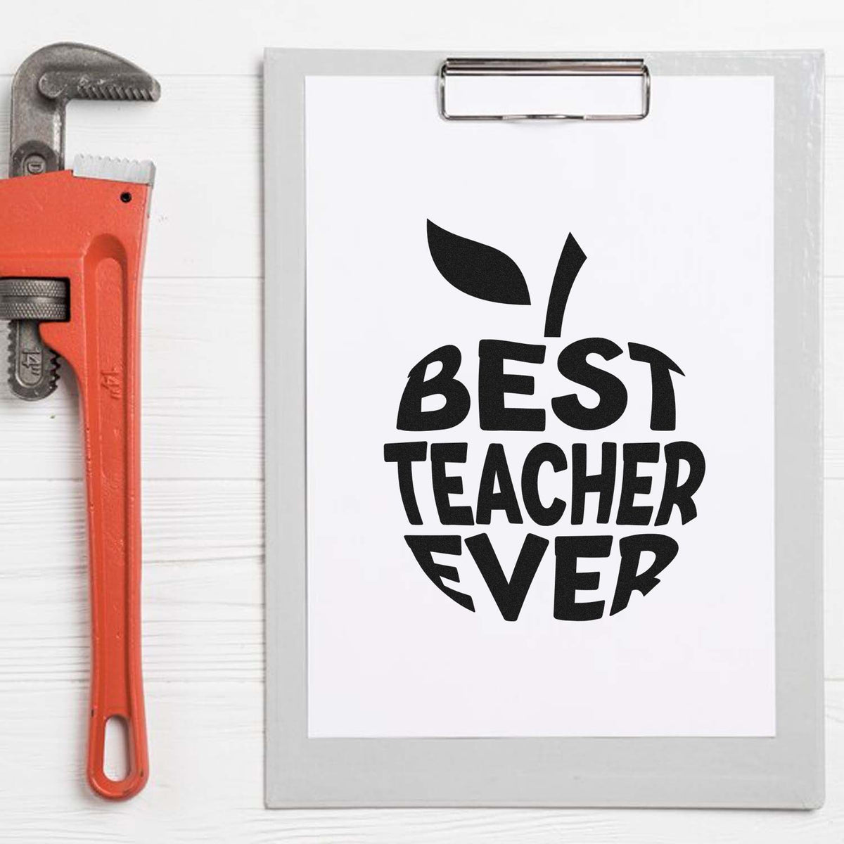 Best Teacher Ever apple design for custom rubber stamps, teacher gifts, and classroom crafts