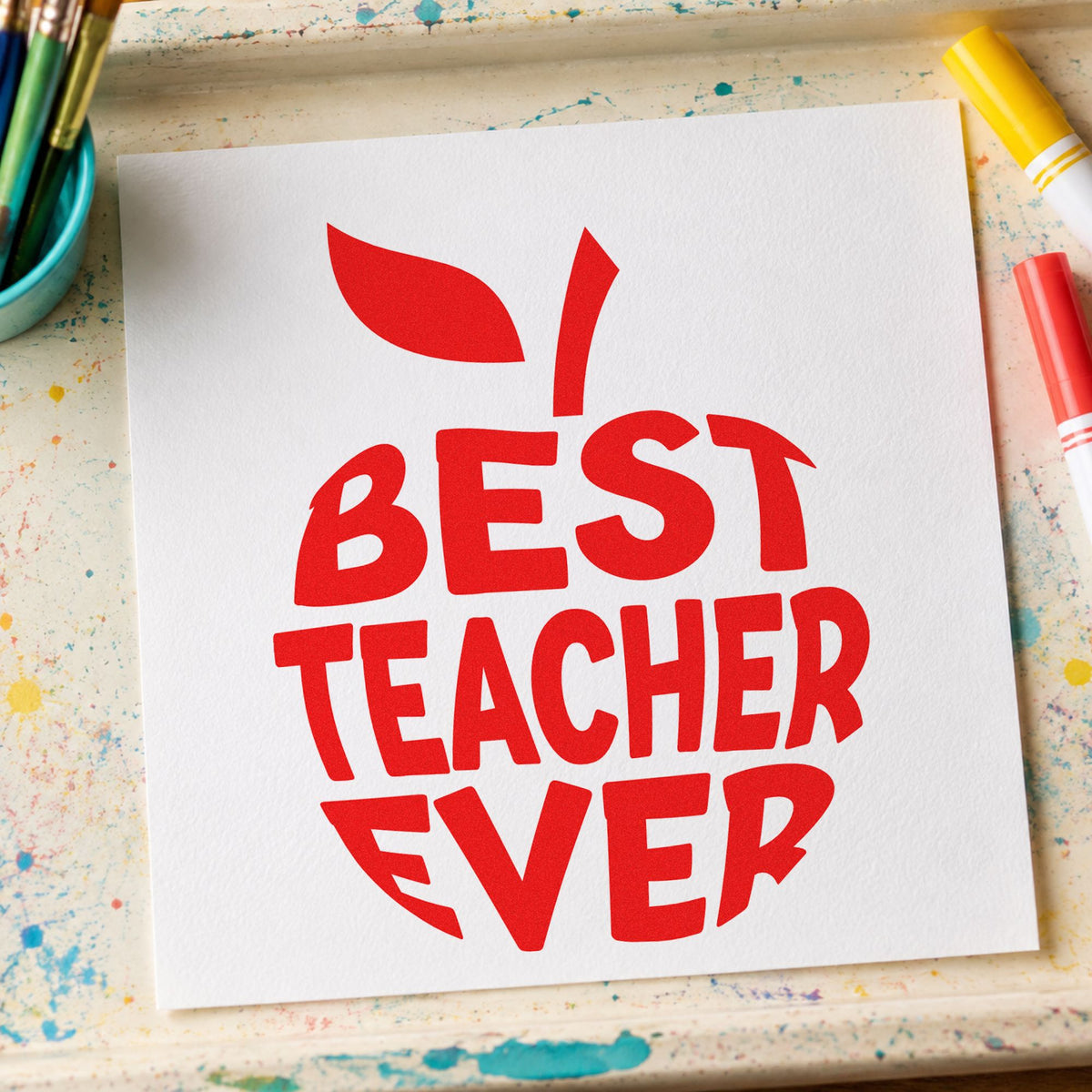 Best Teacher Ever Apple Self-Inking Stamp in use 7