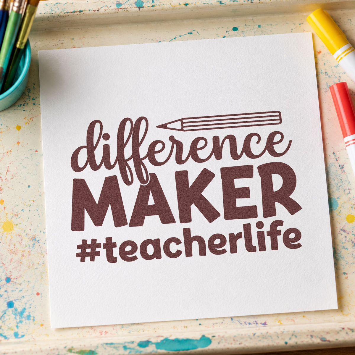 PSI Pre-Inked Difference Maker Teacher Life Pencil Stamp in use 4
