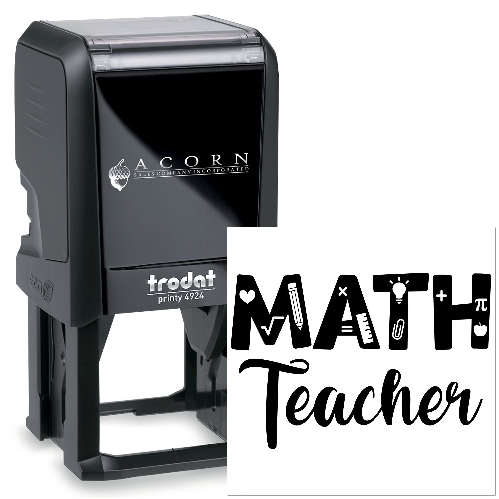 Custom math teacher self-inking rubber stamp for classroom grading, homework, and student rewards.