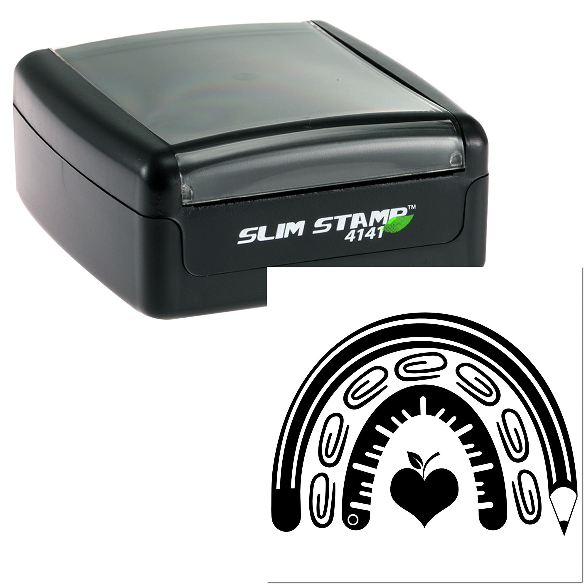 Slim Stamp 4141 self-inking rubber stamp with custom logo impression for branding and office use.