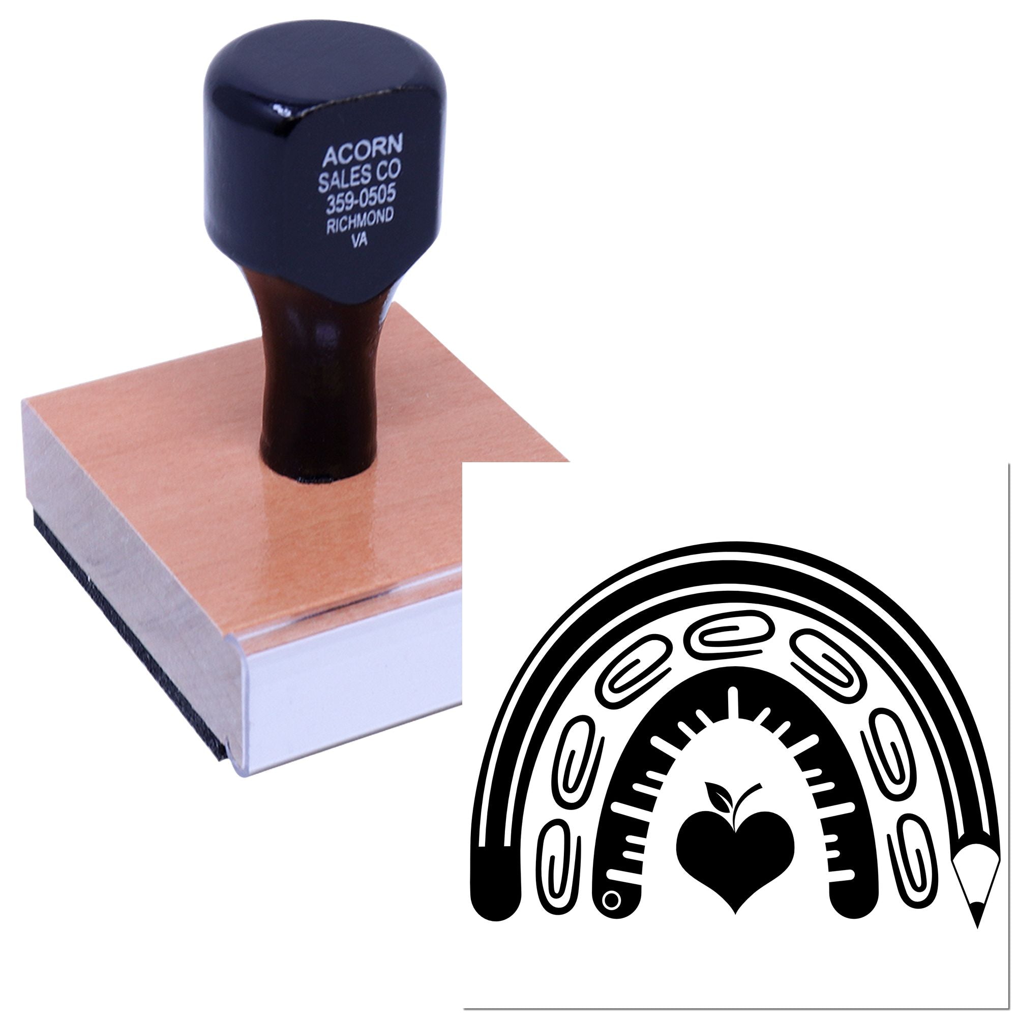 Custom logo rubber stamp with rainbow apple design, perfect for branding packaging, handmade products, and business use.