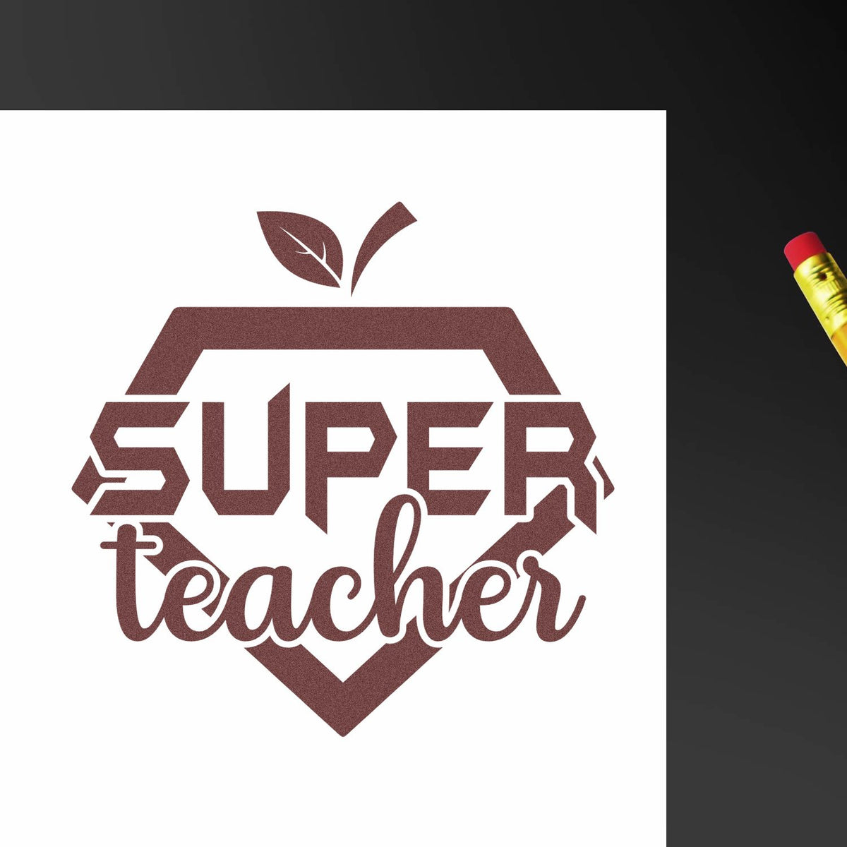 Super Teacher rubber stamp with apple icon, perfect for teacher appreciation, classroom crafts, and handmade gifts.