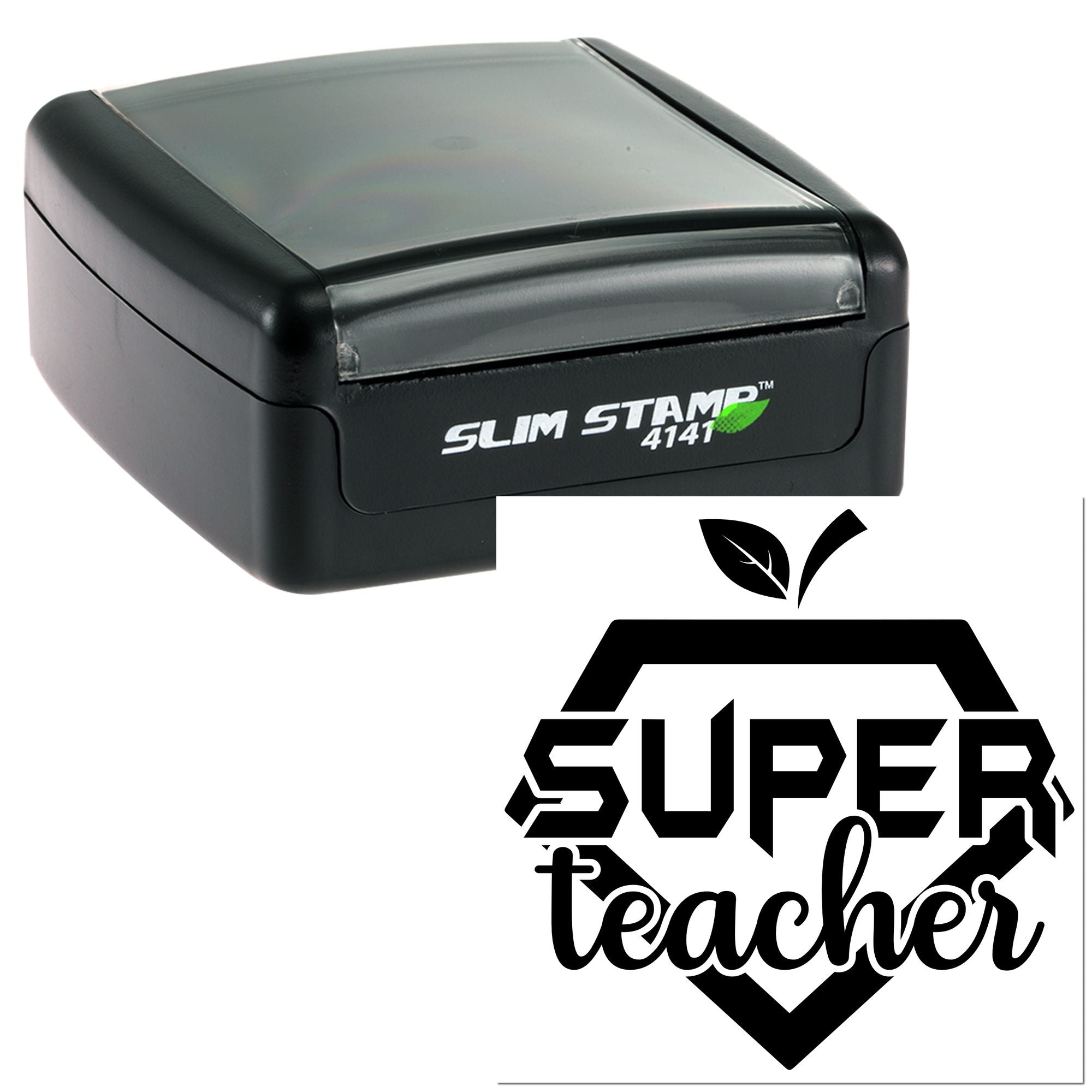 Slim Stamp 4141 self-inking rubber stamp with Super Teacher imprint for classroom grading and rewards