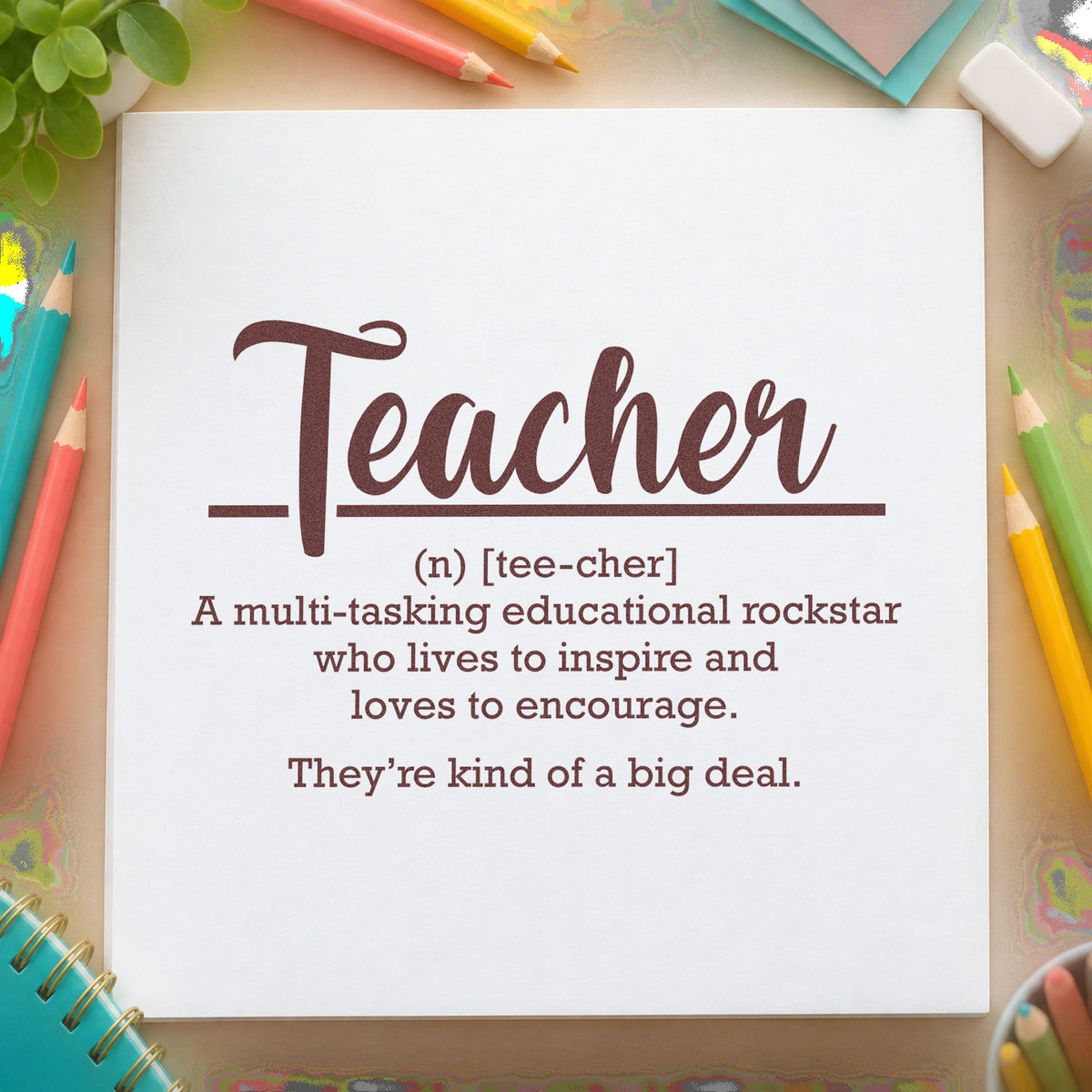 Teacher Definition Script Lettering Pre-Inked Stamp – Slim in use 4