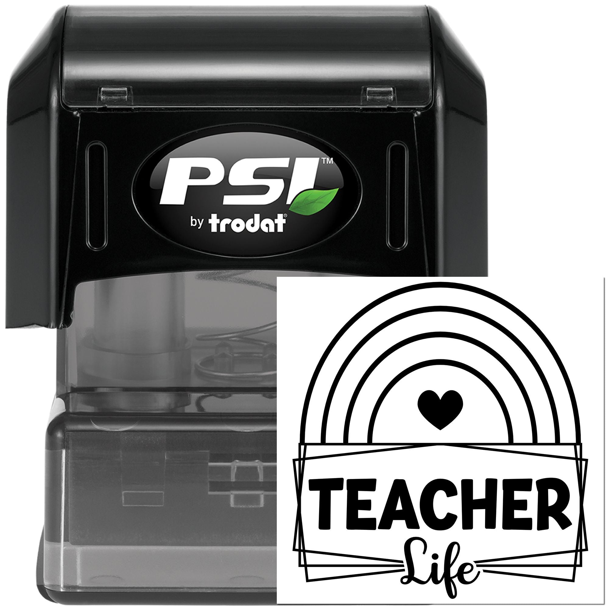 PSI by Trodat self-inking rubber stamp with Teacher Life rainbow design for classroom use and teacher appreciation gifts