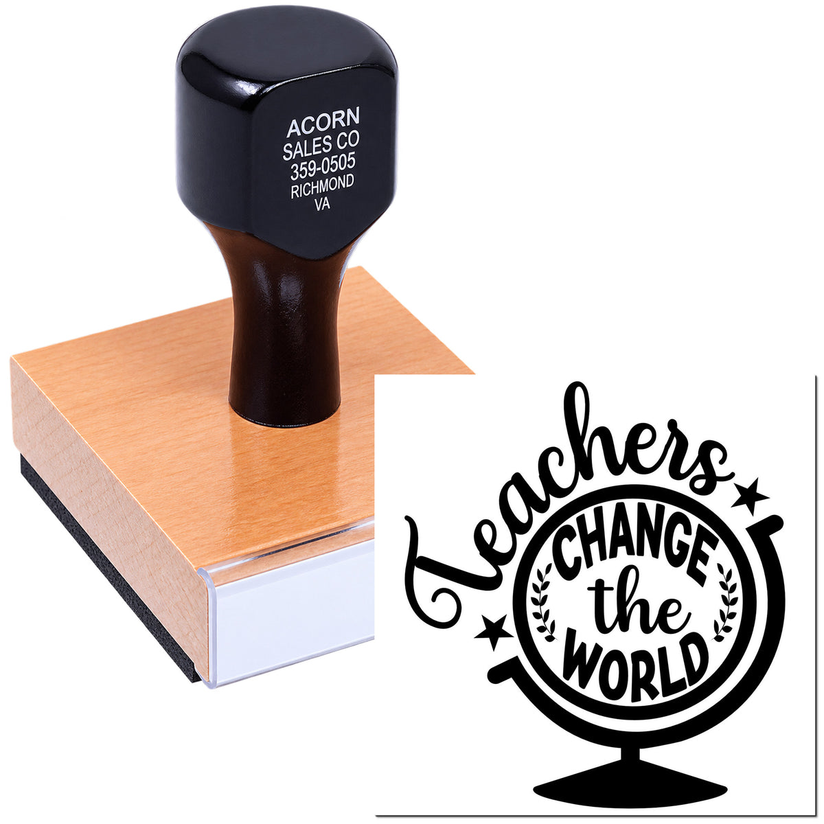 Custom rubber stamp with Teachers Change the World design for teacher appreciation, classroom crafts, and gifts.