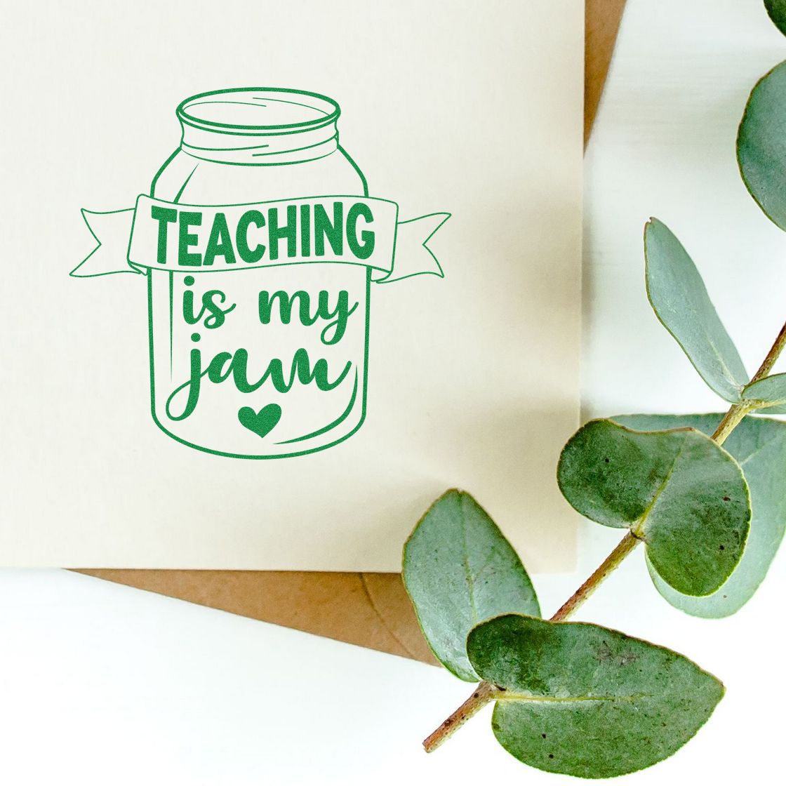 Teaching is my jam rubber stamp design with jar illustration, perfect for teacher gifts and classroom stationery.