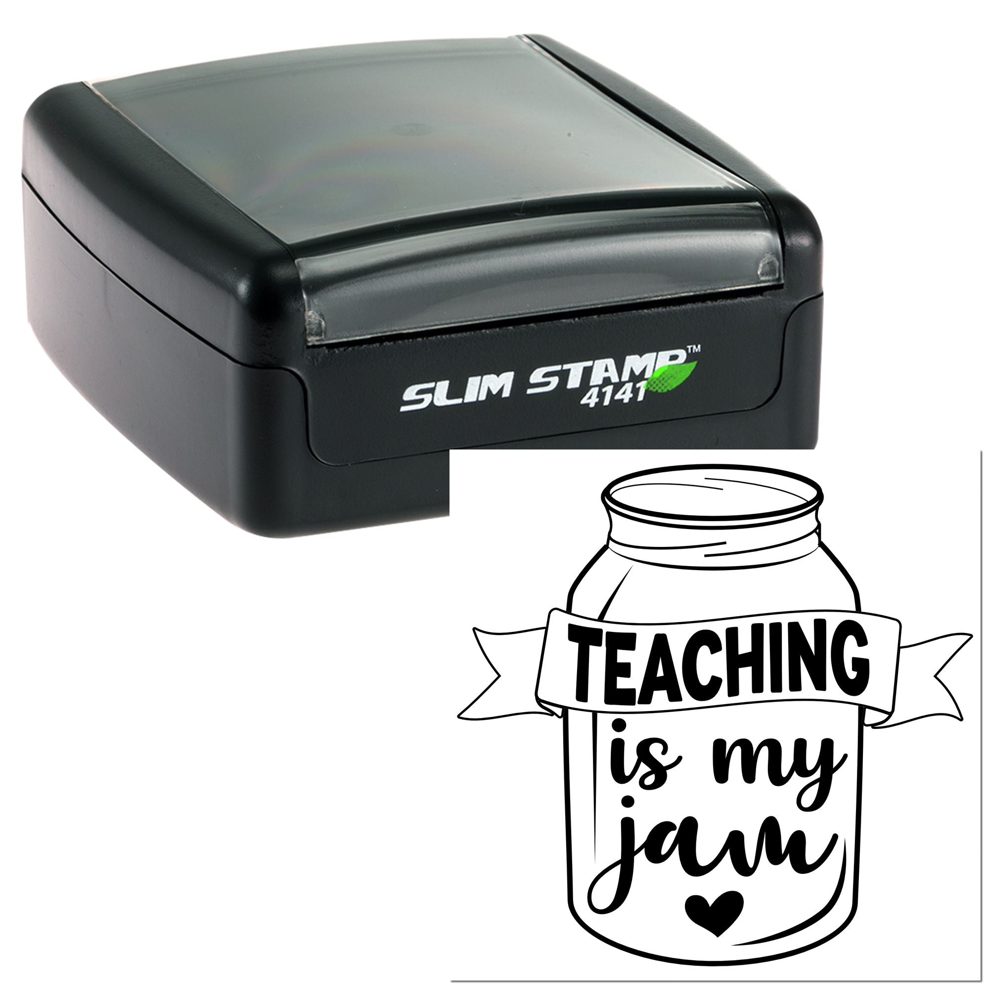 Teacher rubber stamp with Teaching is my jam jar design, ideal for classroom branding, gifts, and educator stationery.