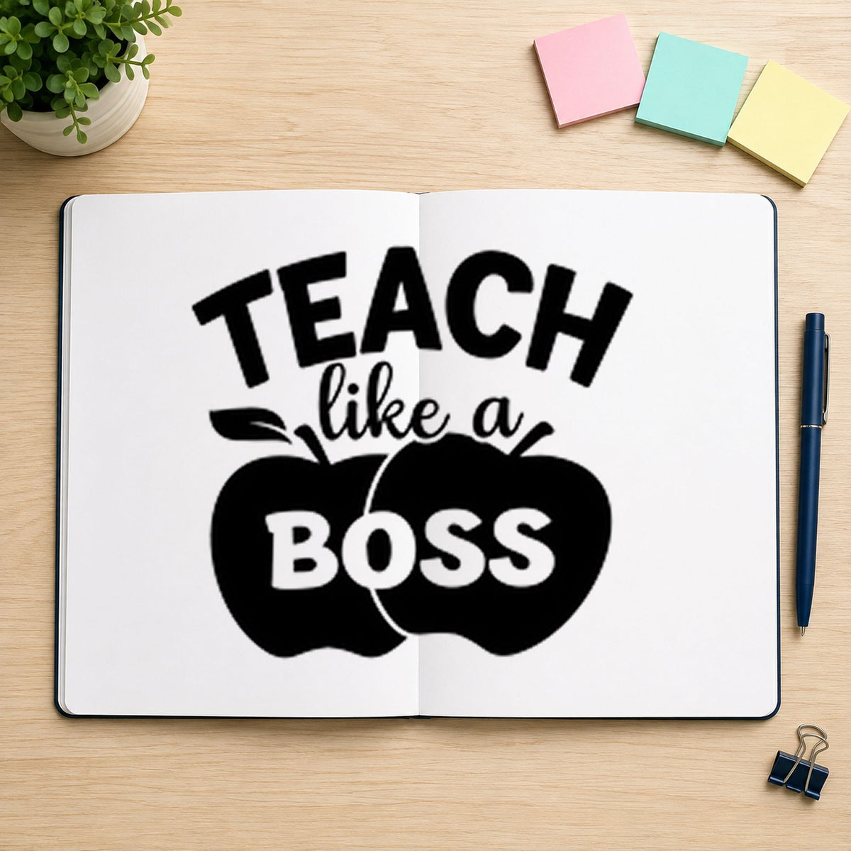 Teach Like a Boss Apples rubber stamp printed in black ink, ready for double apple cards and similar paper crafts.
