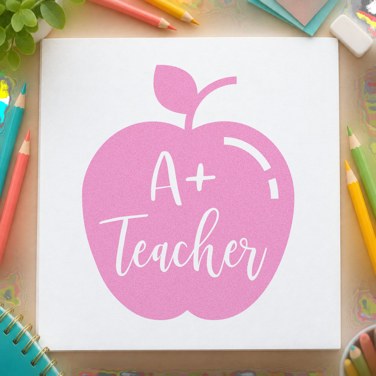 Pre-Inked A Plus Teacher Solid Apple Script Lettering Stamp – PSI in use 10