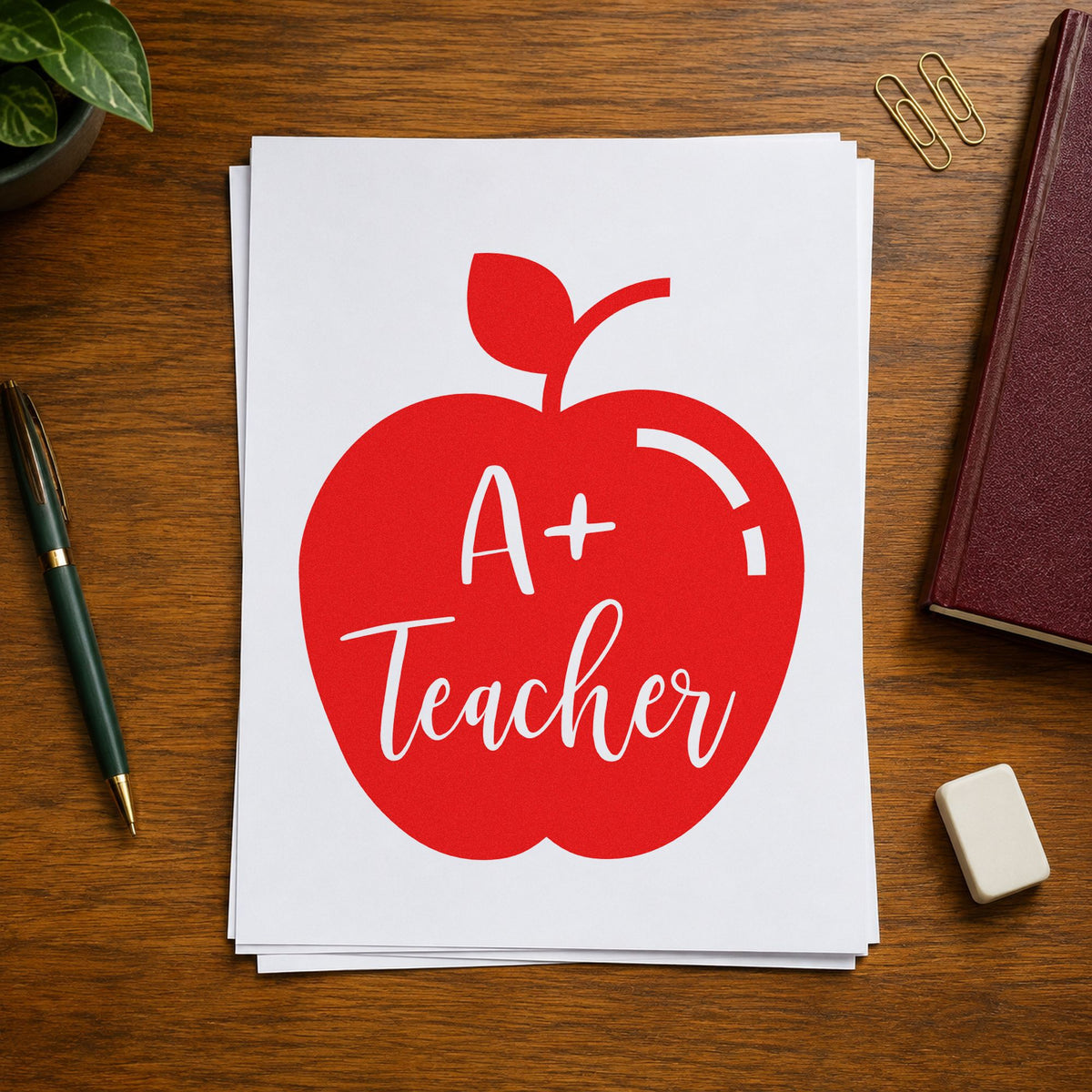Pre-Inked A Plus Teacher Solid Apple Script Lettering Stamp – PSI in use 7