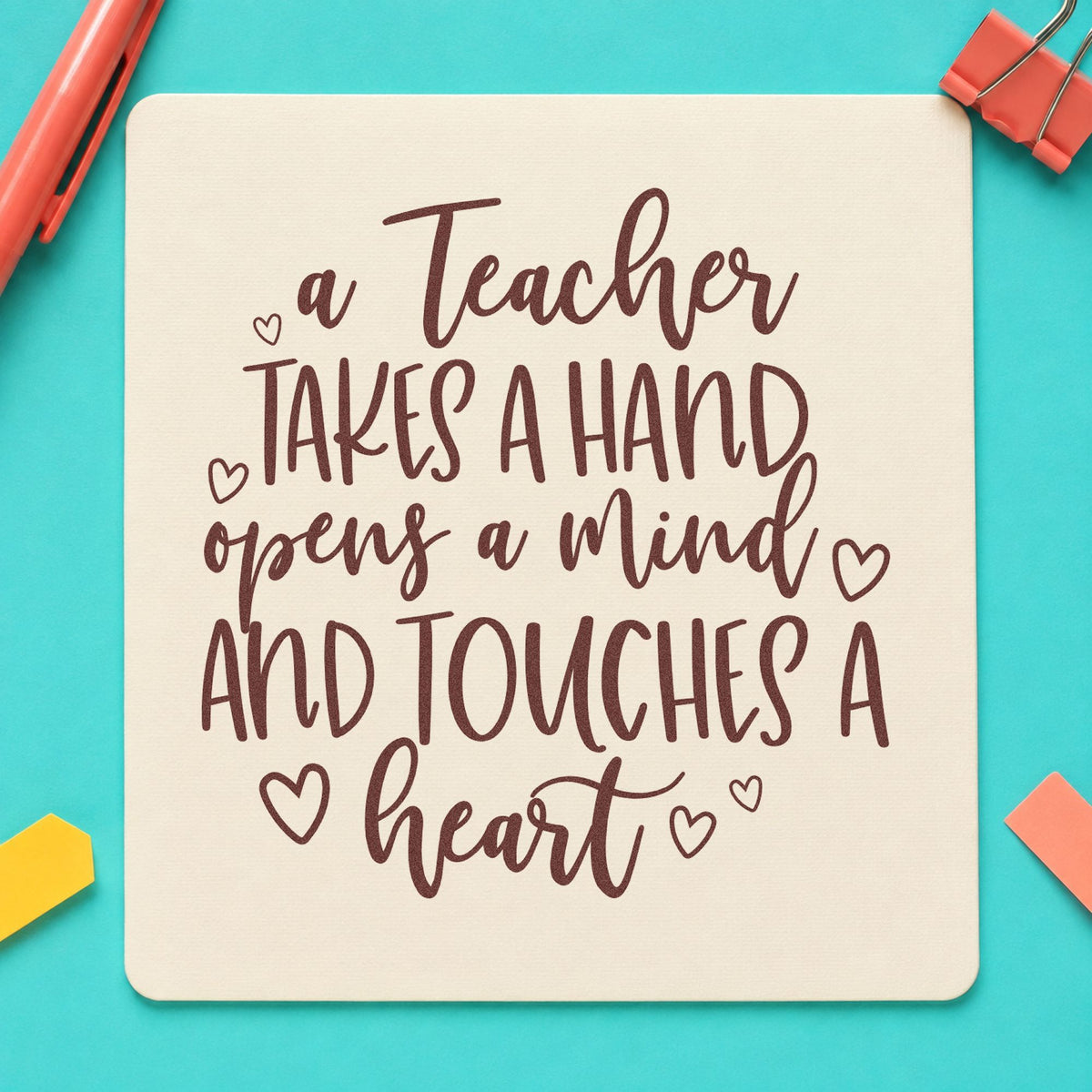 Teacher Takes a Hand rubber stamp printed in brown ink, ready for reward jar labels and similar paper crafts.