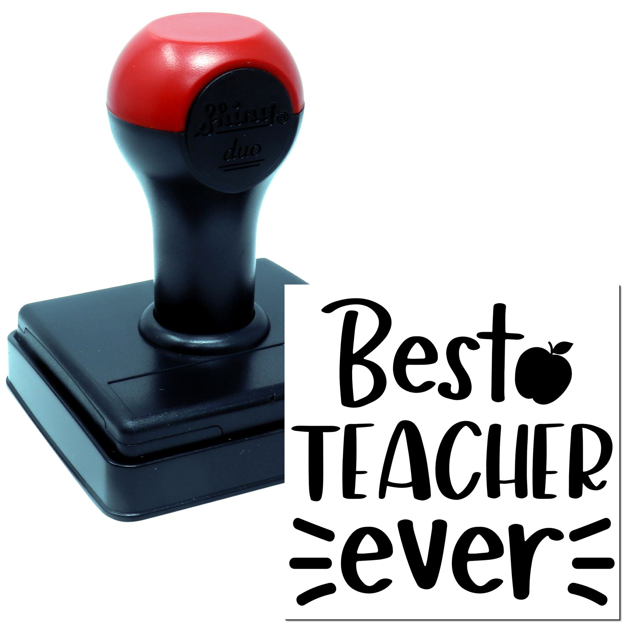Custom rubber stamp reading Best Teacher Ever for classroom gifts, teacher appreciation cards, and reward marking.