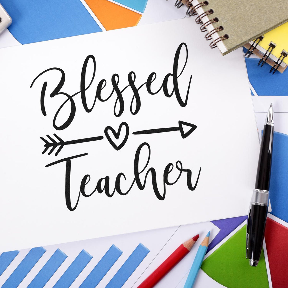 Blessed Teacher rubber stamp design for teacher appreciation cards, classroom crafts, and handmade gifts.