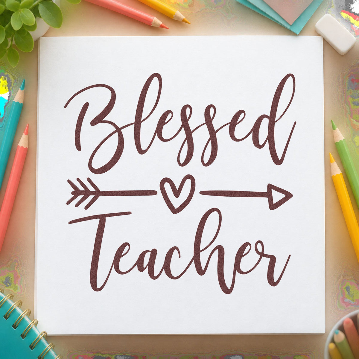 Blessed Teacher Heart Arrow Slim Pre-Inked Stamp in use 4