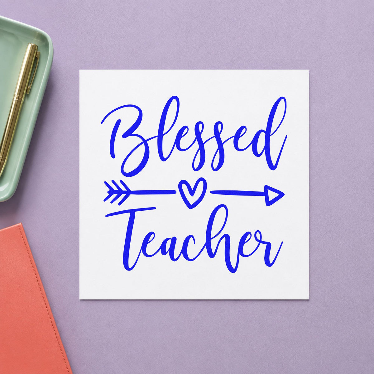 Blessed Teacher Heart Arrow Slim Pre-Inked Stamp in use 5