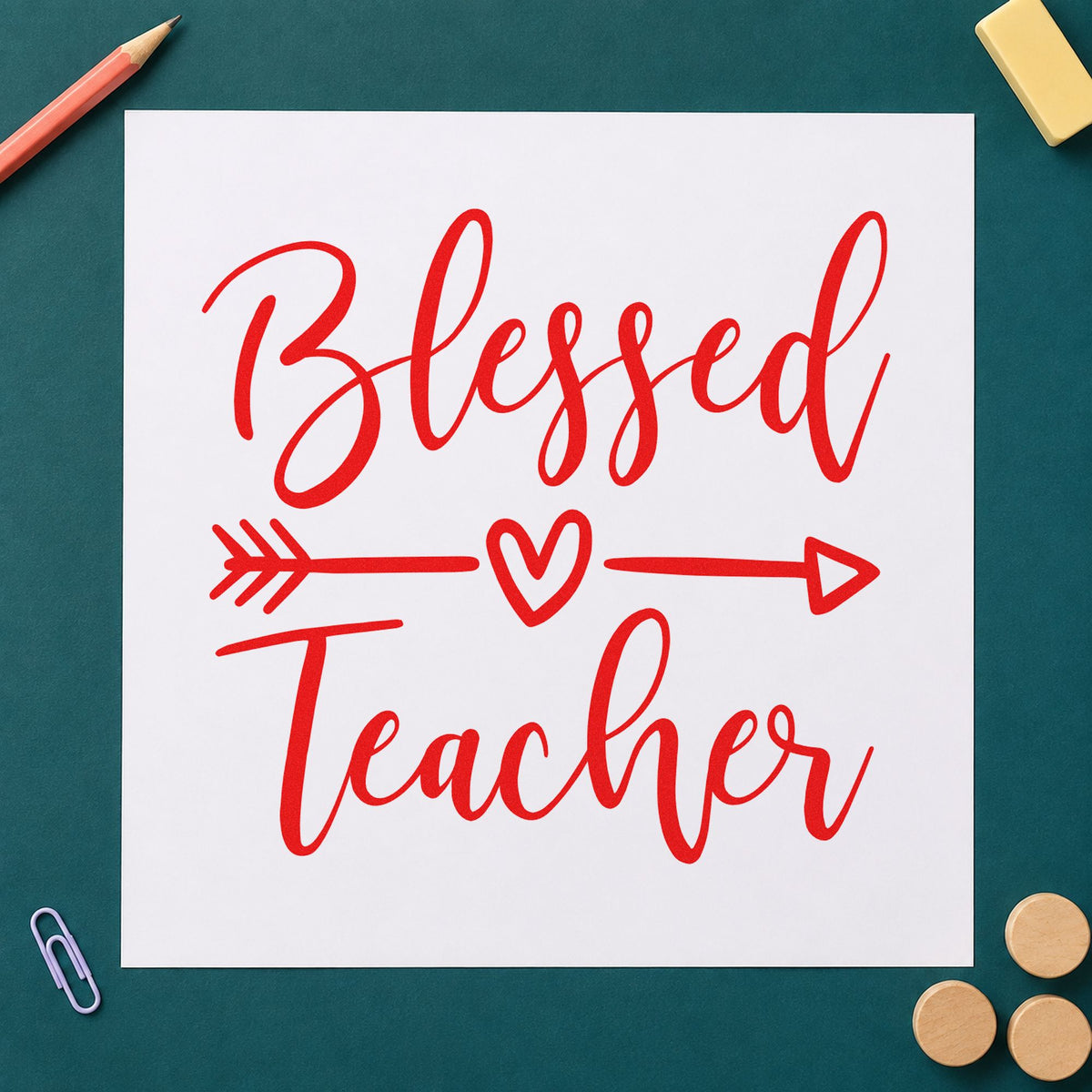 Blessed Teacher Heart Arrow Slim Pre-Inked Stamp in use 7