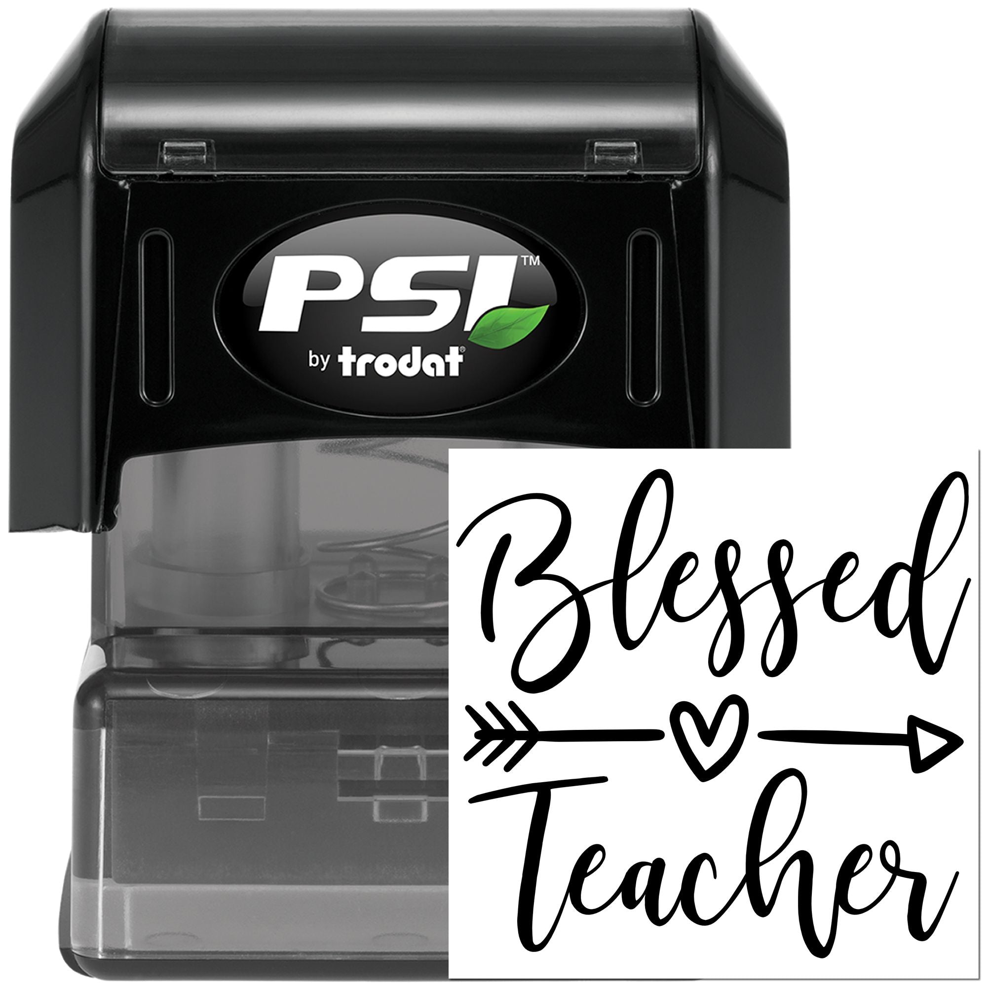 Custom Blessed Teacher self-inking rubber stamp, PSI by Trodat, for personalized classroom and teacher gifts.