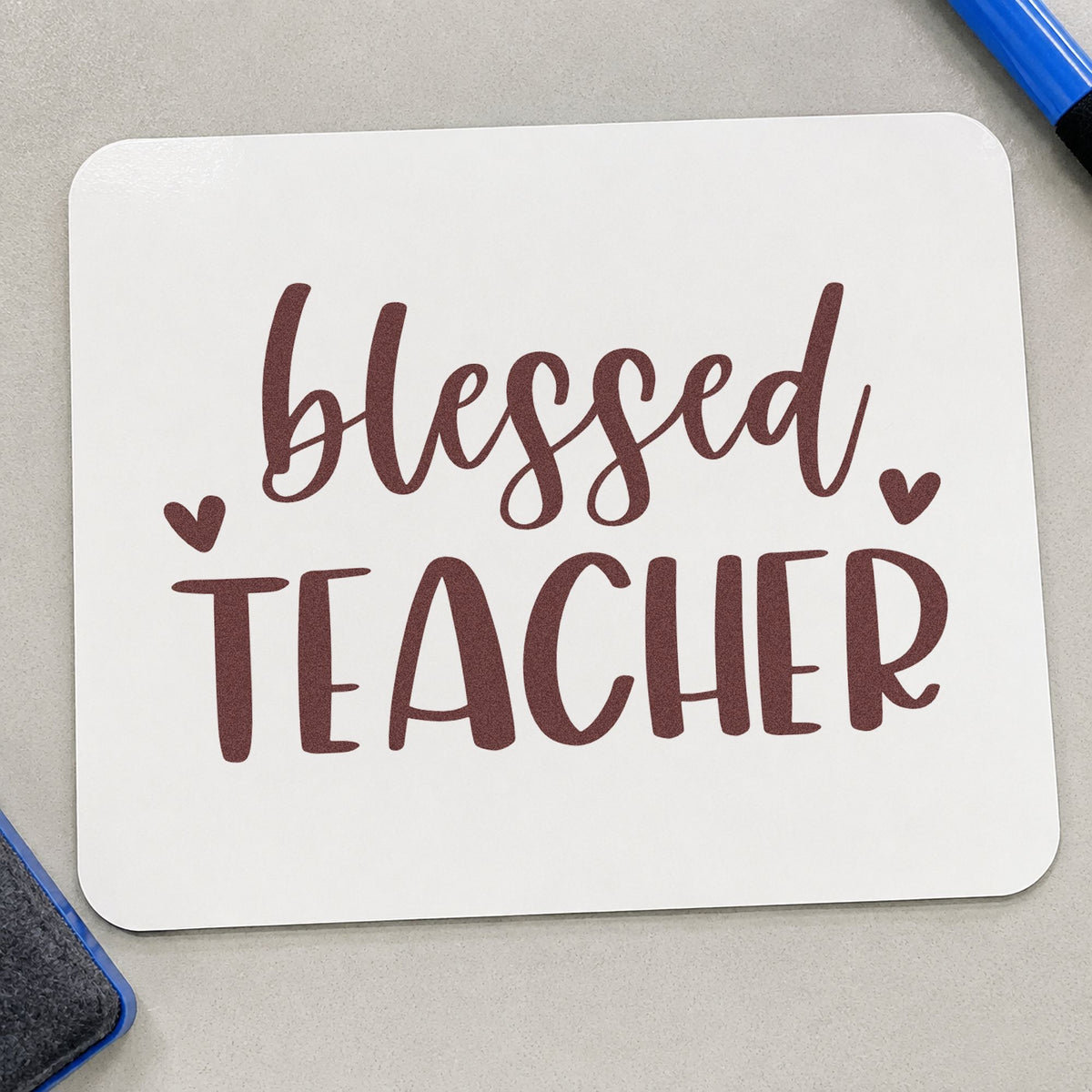 Blessed Teacher Hearts Script Lettering Rubber Stamp – Duo Hand in use 4