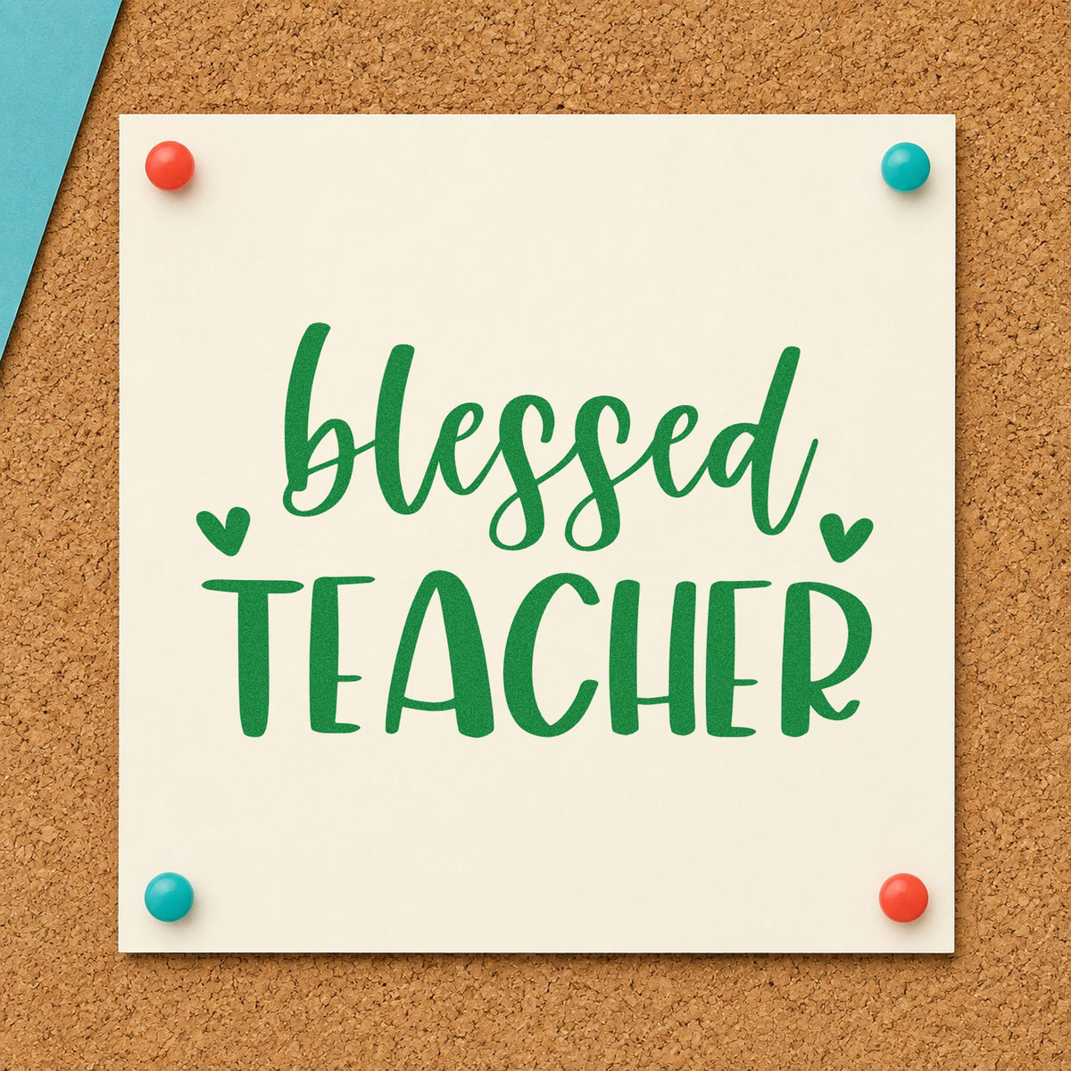 Blessed Teacher Hearts Script Lettering Rubber Stamp – Duo Hand in use 8