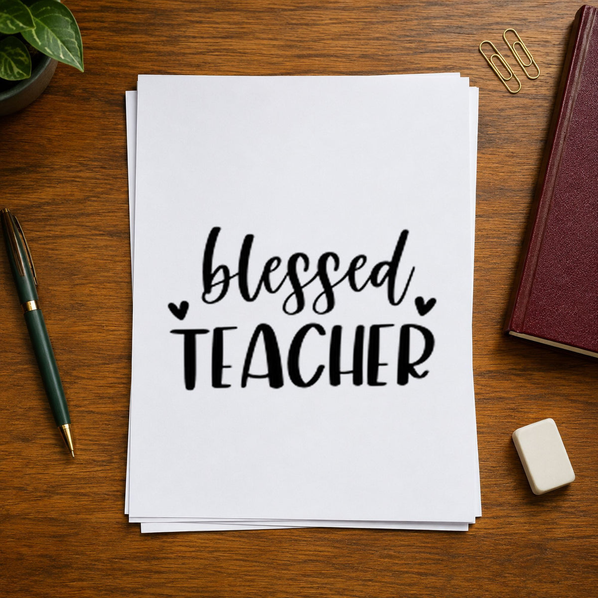 Blessed Teacher Hearts Script Lettering Rubber Stamp – Duo Hand in use 9