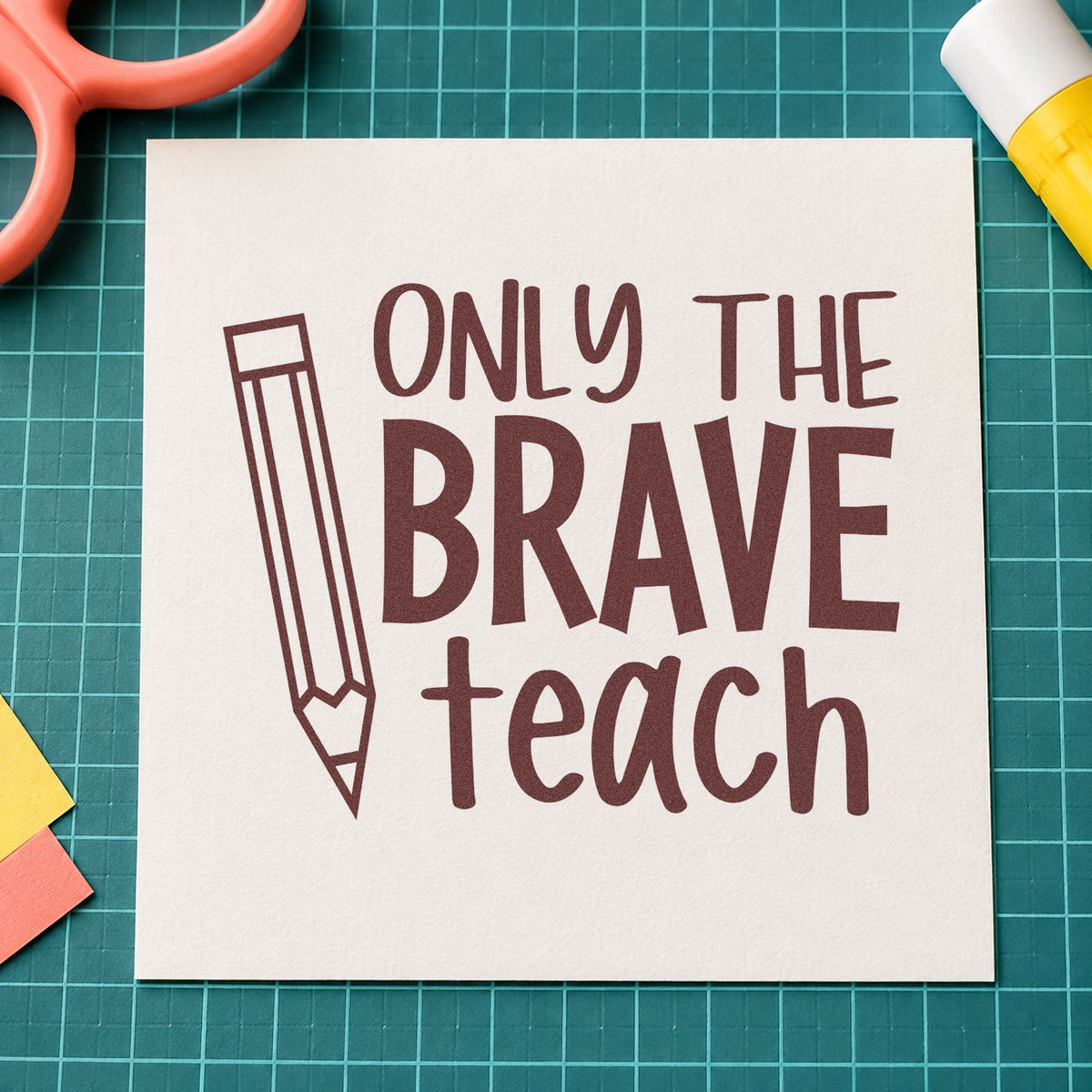 Only The Brave Teach Pencil Rubber Stamp – Duo Hand in use 4