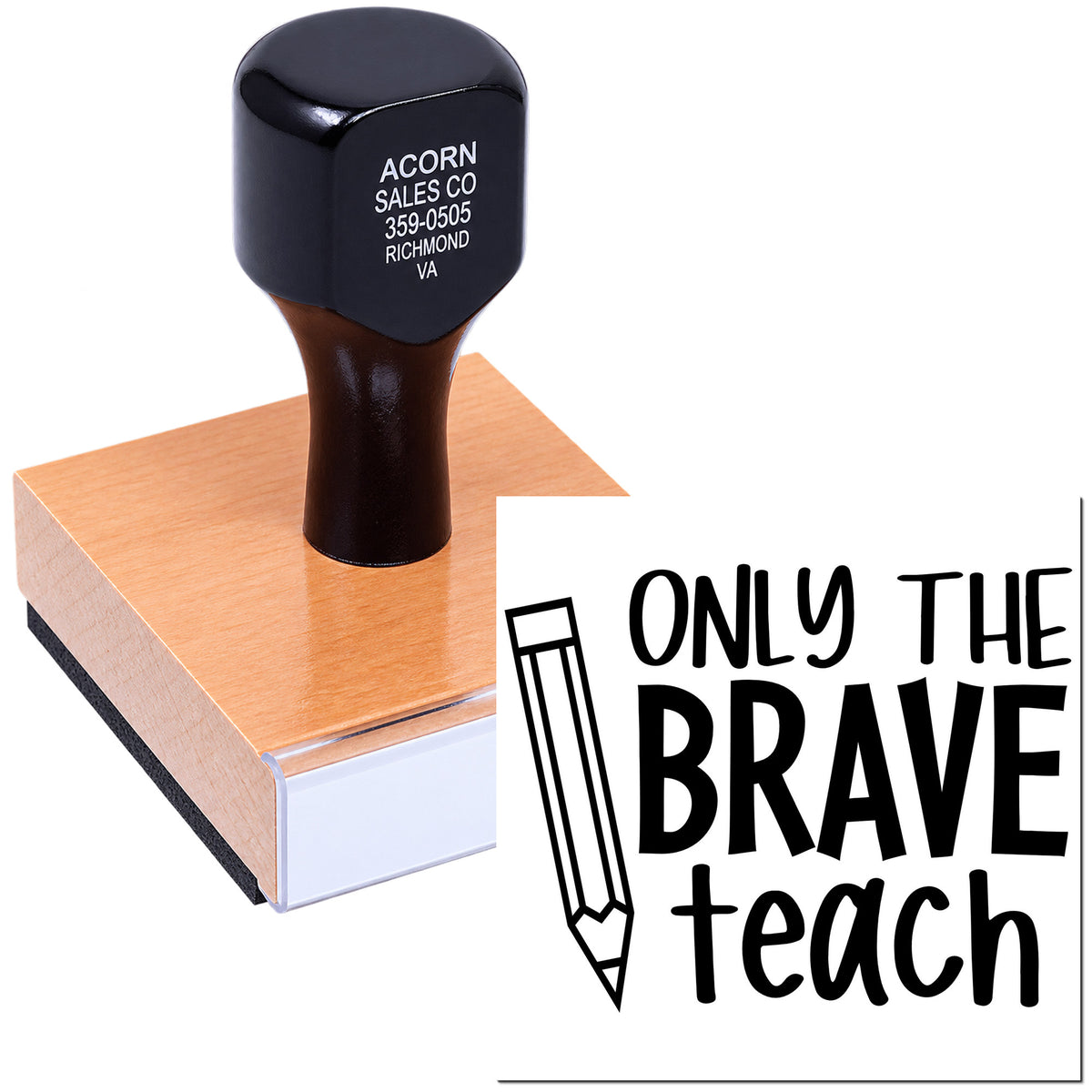 Personalized rubber stamp with Only the Brave Teach design for teachers, classroom crafts, and stationery branding.