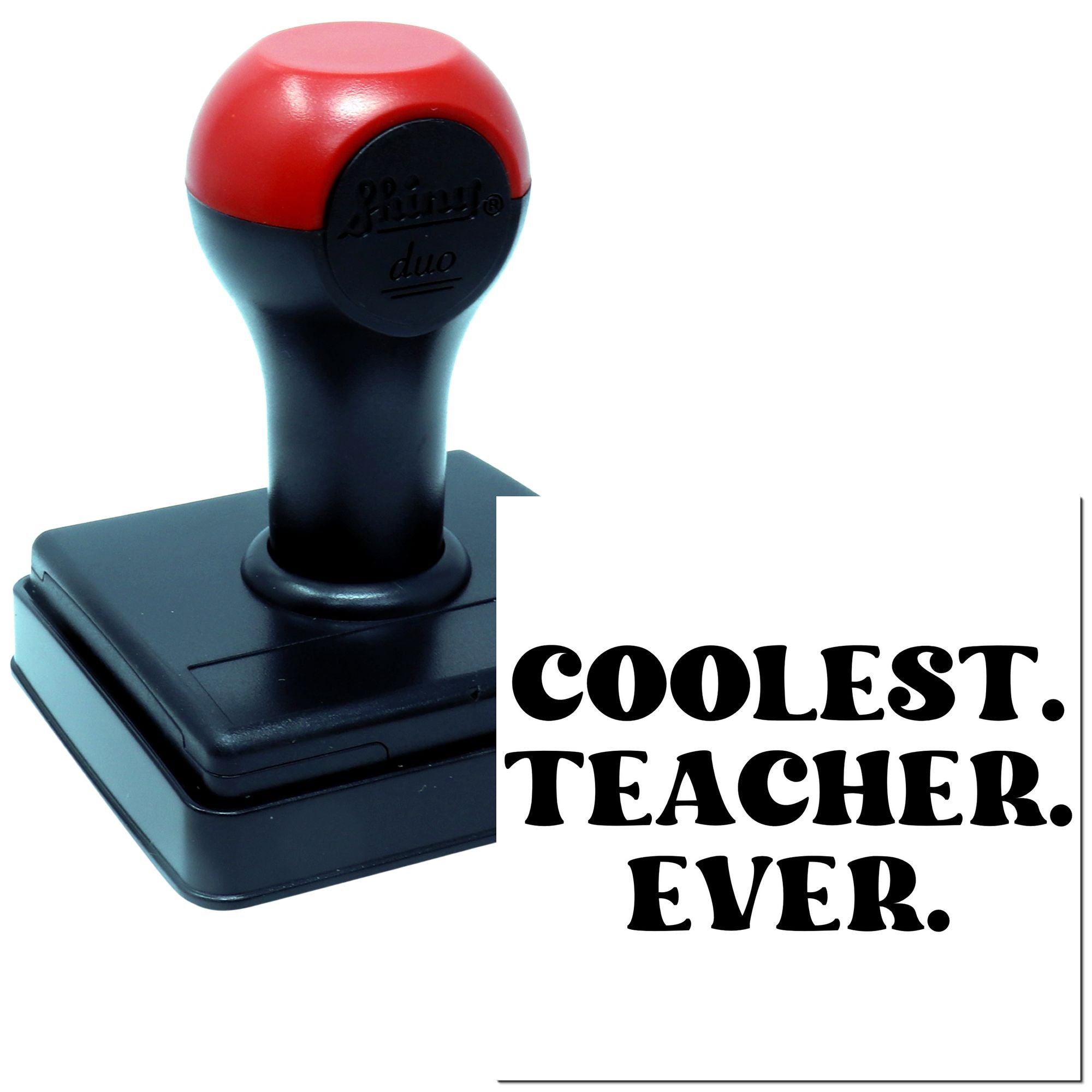 Custom self-inking rubber stamp with Coolest Teacher Ever imprint, ideal for teacher appreciation gifts and classroom use.