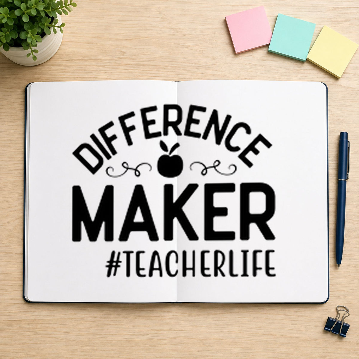 Difference Maker Teacher Life rubber stamp printed in black ink, ready for maker flourish cards and similar paper crafts.