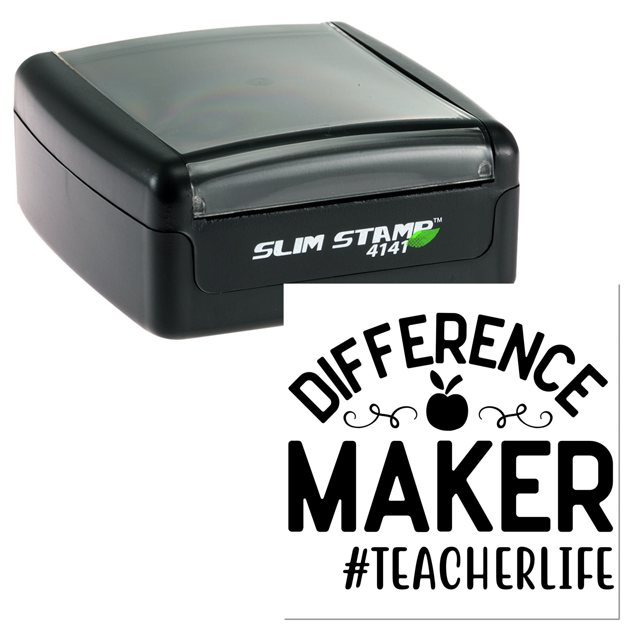 Custom self-inking teacher rubber stamp with Slim Stamp 4141 case and Difference Maker #TeacherLife design.