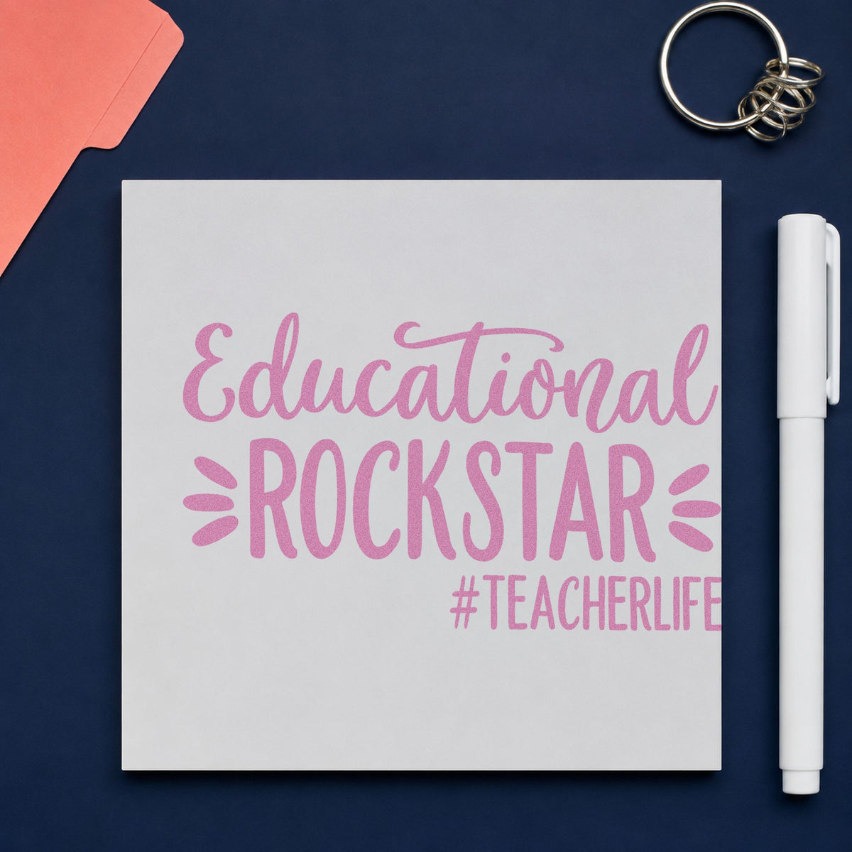 Educational Rockstar Teacher Life craft stamp in purple ink on cardstock, an easy option for gig poster tags.