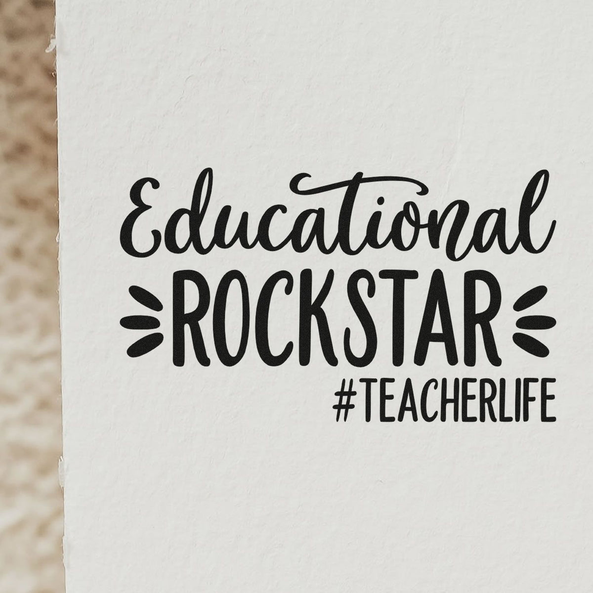 Educational Rockstar #TeacherLife rubber stamp impression for teacher gifts, classroom crafts, and school projects.