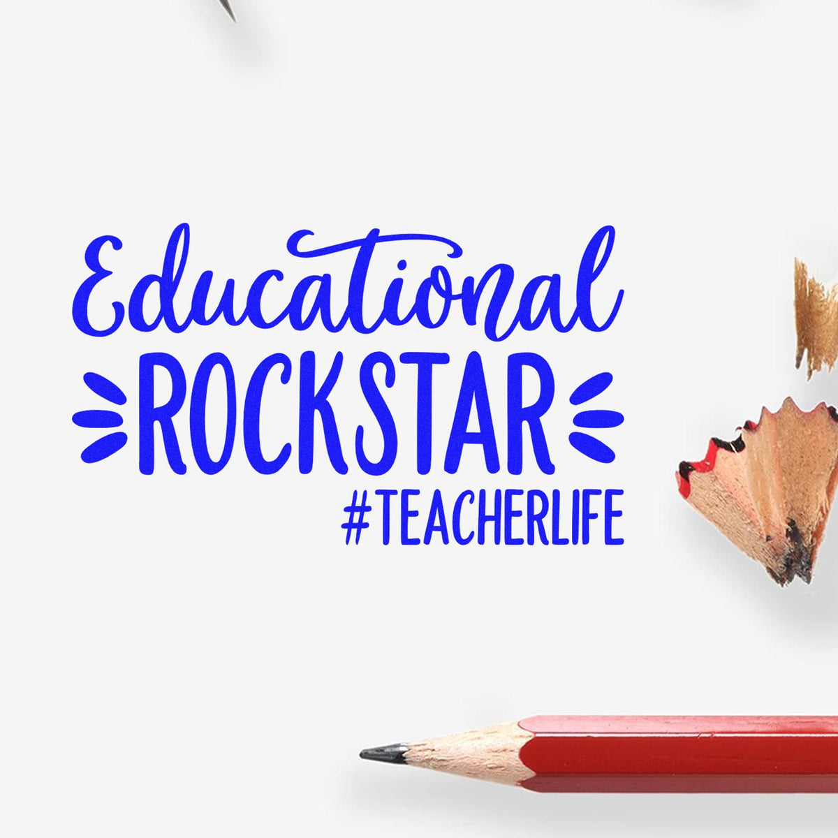 Educational Rockstar #TeacherLife rubber stamp design for teachers, ideal for classroom rewards, notes, and craft projects.