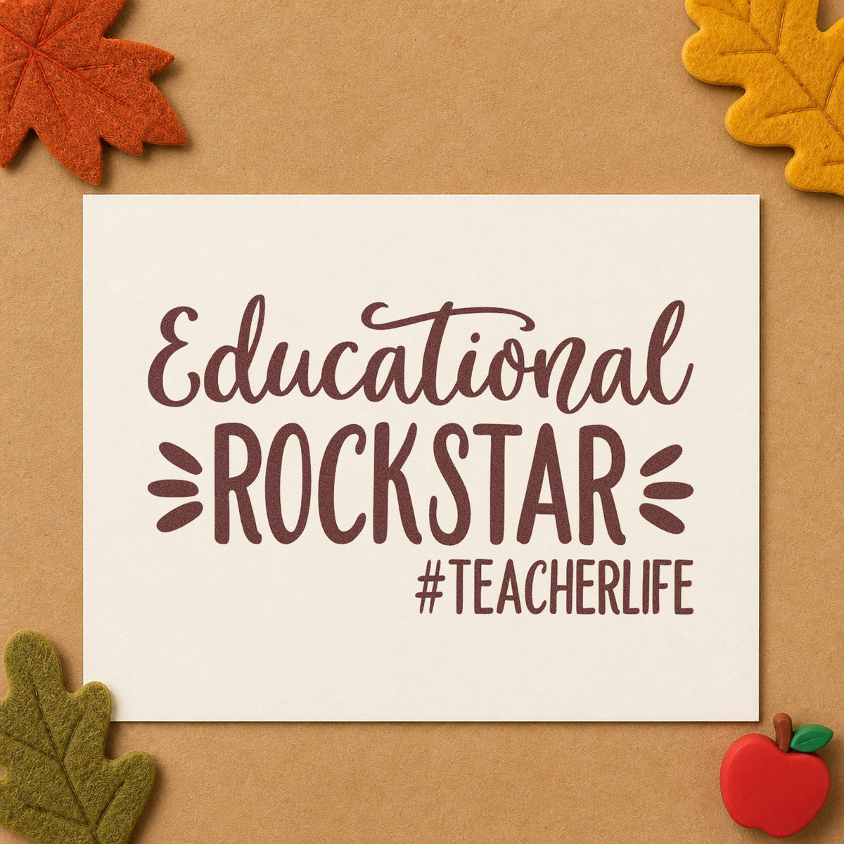Educational Rockstar Teacher Life rubber stamp printed in brown ink, ready for amp case labels and similar paper crafts.