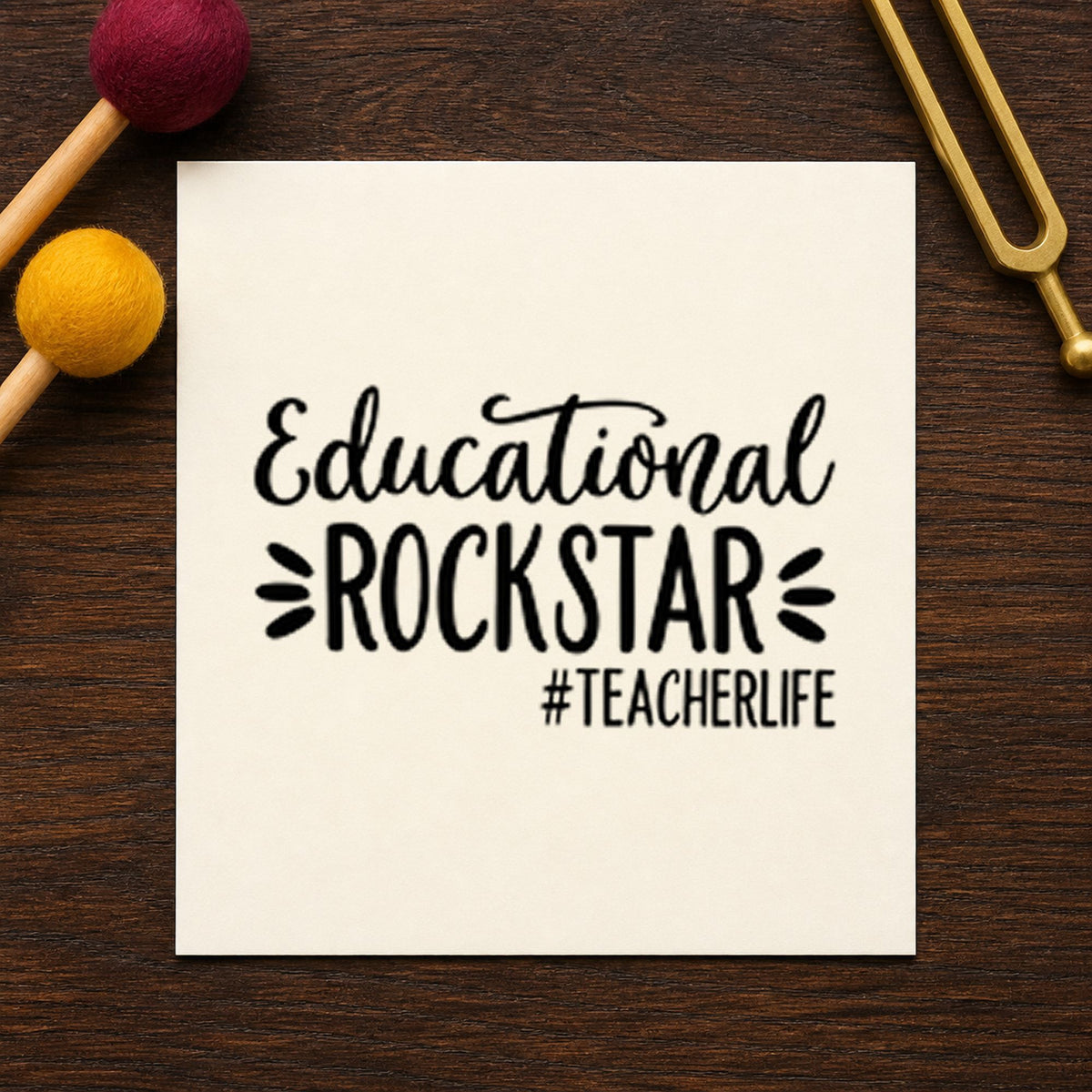 Educational Rockstar Teacher Life rubber stamp printed in black ink, ready for rockstar script cards and similar paper crafts.