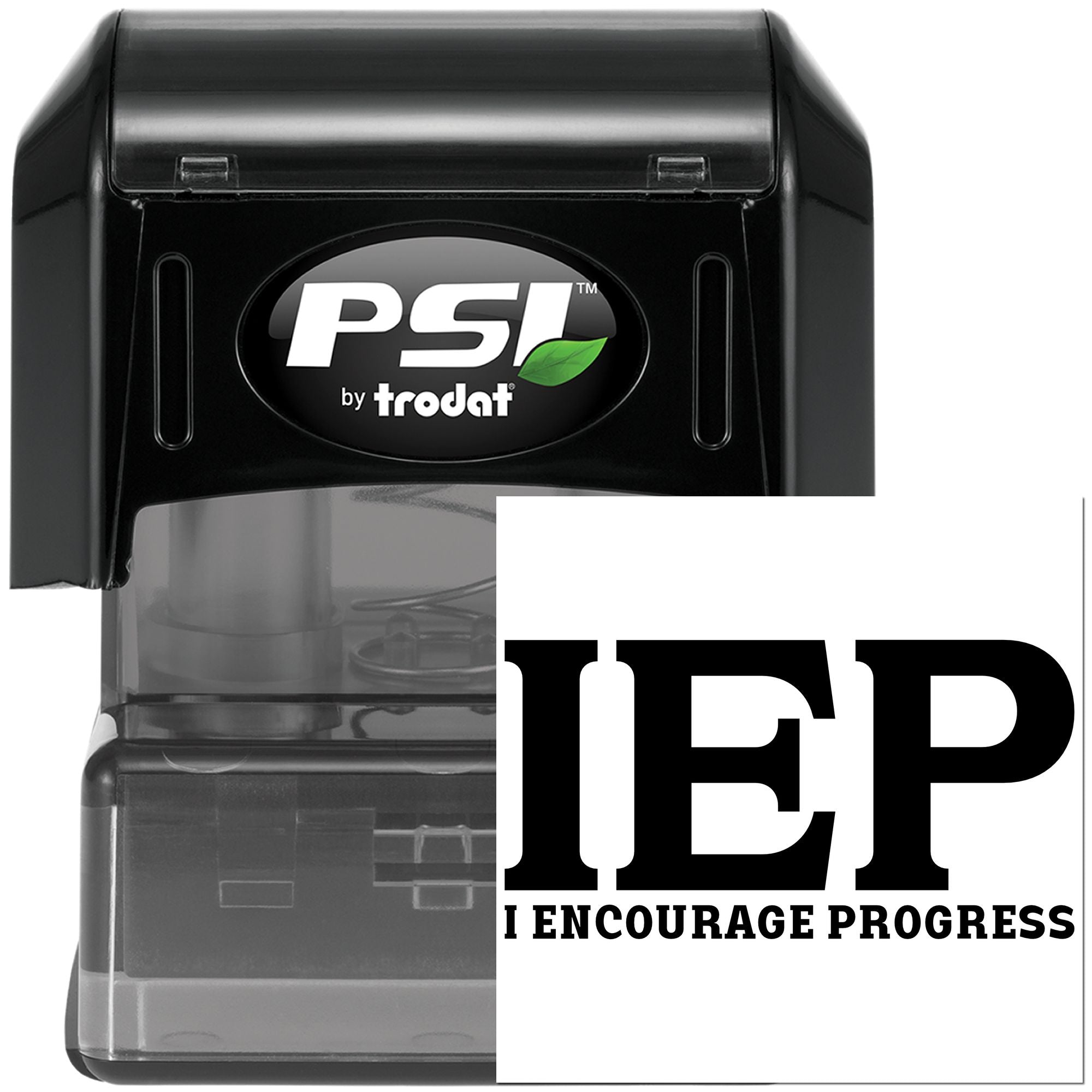 PSI by Trodat IEP self-inking rubber stamp with I Encourage Progress text for classroom and special education use.